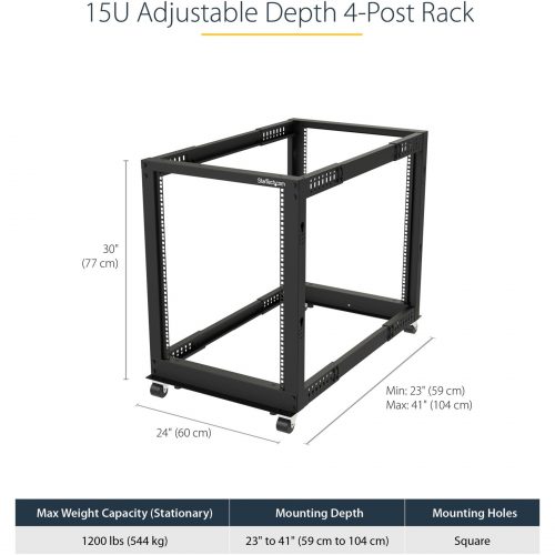 Startech .com 15U 19″ Open Frame Server Rack4 Post, Adjustable Depth 22 to 40″Mobile Network Equipment RackHP ProLiant ThinkServer… 4POSTRACK15U