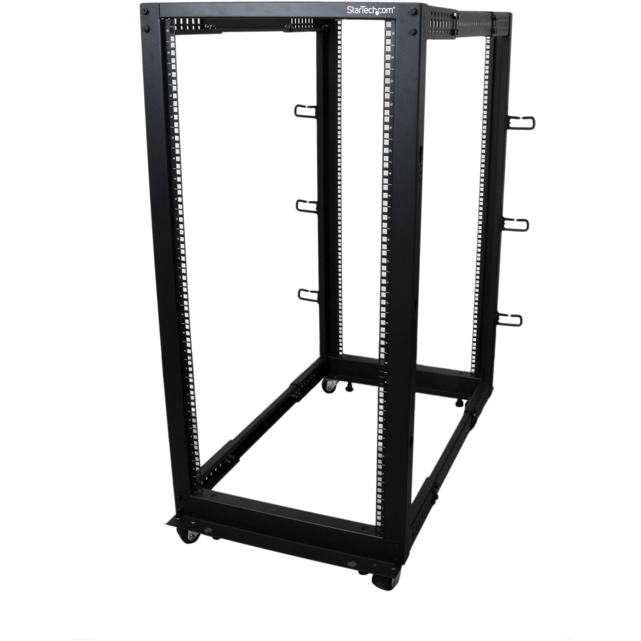 Startech .com 25U Adjustable Depth Open Frame 4 Post Server Rack w/ Casters / Levelers and Cable Management HooksStore your servers, netw… 4POSTRACK25U