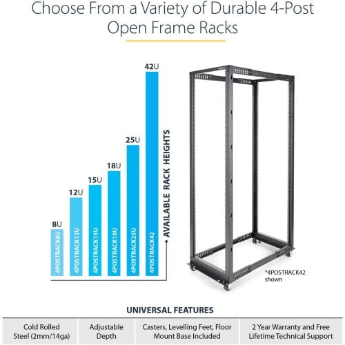 Startech .com 8U 19″ Open Frame Server RackCompact, 4 Post, Adjustable Depth (22 to 40″)Mobile Network RackHP ProLiant ThinkServer -… 4POSTRACK8U