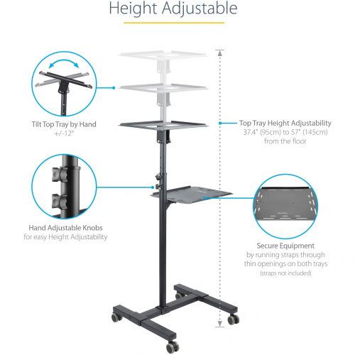 Startech .com Mobile Projector and Laptop Stand/Cart, Heavy Duty Portable Projector Stand/Presentation Cart (22lb/shelf), Height Adjustable -… ADJPROJCART