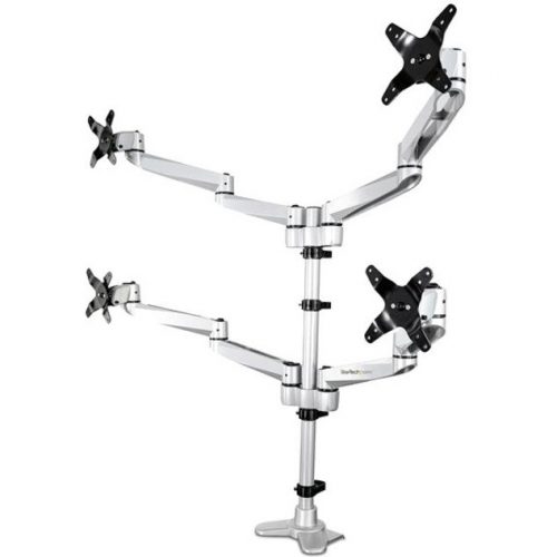 Startech .com Desk Mount Quad Monitor Arm4 VESA Displays up to 27″ -Premium Ergonomic Articulating Adjustable Pole MountClamp/GrommetV… ARMQUADPS