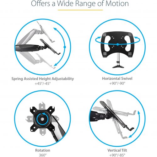 Startech .com Desk Mount Laptop Arm, Full Motion Articulating Arm/Stand for Laptop or 34 inch Monitor, VESA Mount Laptop Tray, AdjustableDes… ARMUNONB1