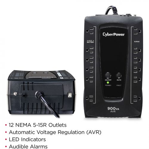 Cyber Power AVRG900U AVR UPS Systems900VA/480W, 120 VAC, NEMA 5-15P, Compact, 12 Outlets, Panel® Personal, $200000 CEG,  Warranty AVRG900U