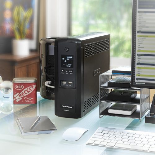 Cyber Power BRG1500AVRLCD Intelligent LCD UPS Systems1500VA/900W, 120 VAC, NEMA 5-15P, Mini-Tower, 12 Outlets, LCD, Panel® Pers… BRG1500AVRLCD