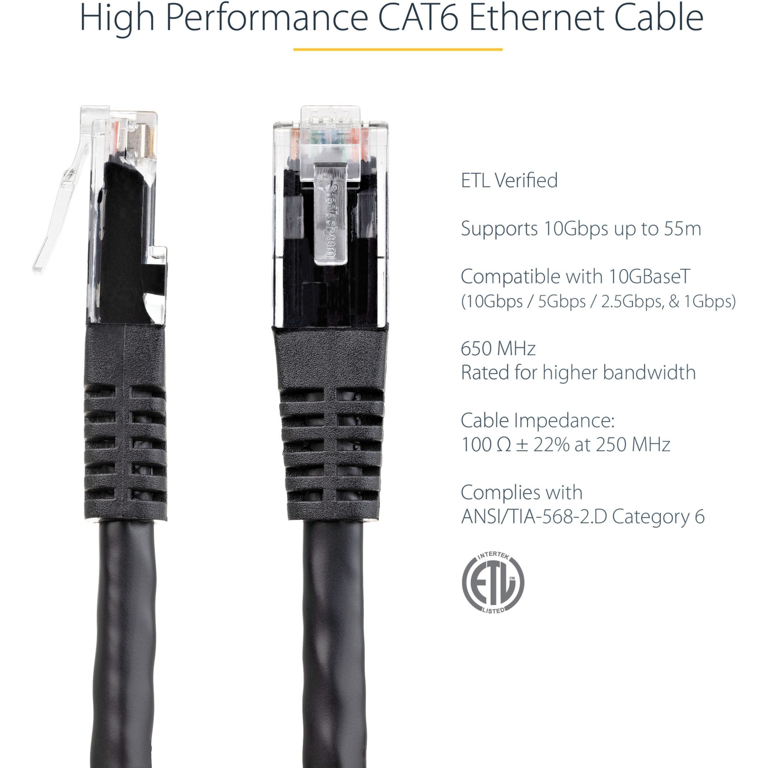 Startech .com 1ft CAT6 Ethernet CableBlack Molded Gigabit100W PoE UTP 650MHzCategory 6 Patch Cord UL Certified Wiring/TIA1ft Black… C6PATCH1BK