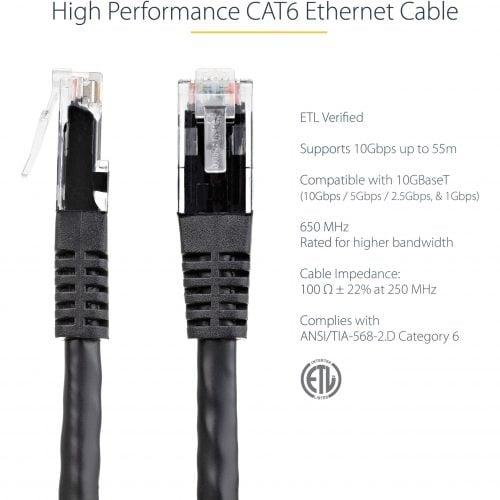 Startech .com 25ft CAT6 Ethernet CableBlack Molded Gigabit100W PoE UTP 650MHzCategory 6 Patch Cord UL Certified Wiring/TIA25ft Bl… C6PATCH25BK