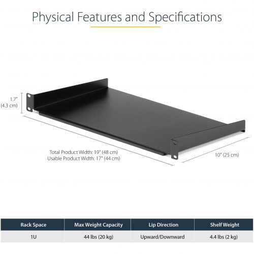 Startech .com 1U Server Rack Cabinet ShelfFixed 10″ Deep Cantilever Rackmount Tray for 19″ Data/AV/Network Enclosure w/cage nuts, screws… CABSHELF1U10