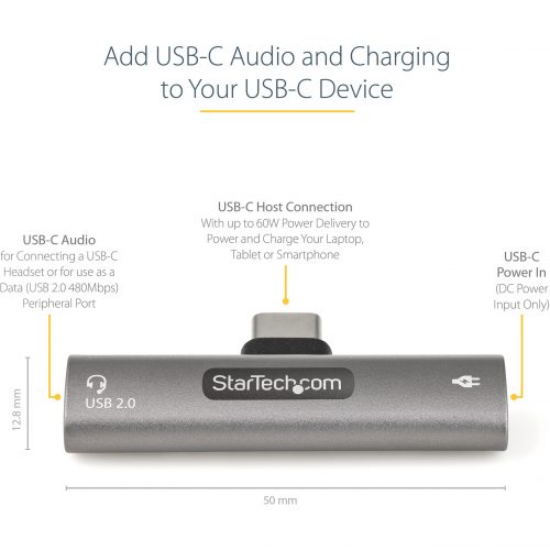 Startech .com USB C Audio & Charge Adapter, USB-C Audio Adapter, USB C Audio Headset Port and USB Type-C PD Charger, For USB-C Phone/TabletU… CDP2CAPDM
