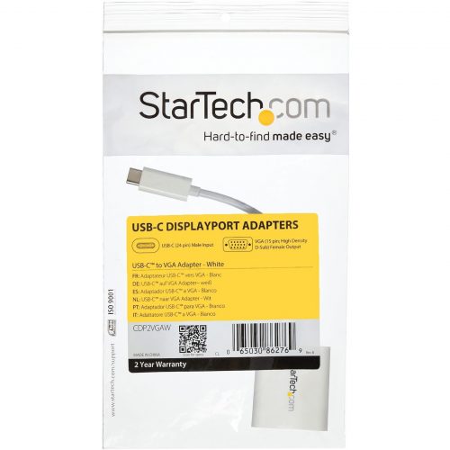 Startech .com USB-C to VGA AdapterWhiteThunderbolt 3 CompatibleUSB C AdapterUSB Type C to VGA Dongle ConverterConnect your MacBoo… CDP2VGAW
