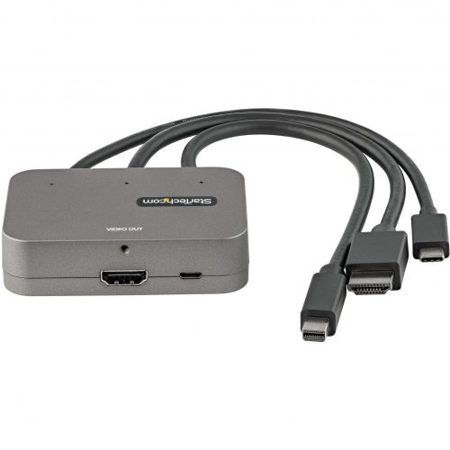 Startech .com 3-in-1 Multiport to HDMI Adapter, 4K 60Hz USB-C, HDMI or Mini DP to HDMI Video Converter, Conference Room Digital AV Adapter -… CDPHDMDP2HD