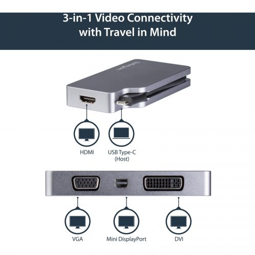 Startech .com USB C Multiport Video Adapter 4K/1080pUSB Type C to HDMI, VGA, DVI or Mini DisplayPort Monitor AdapterSpace Gray4-in-… CDPVDHDMDPSG