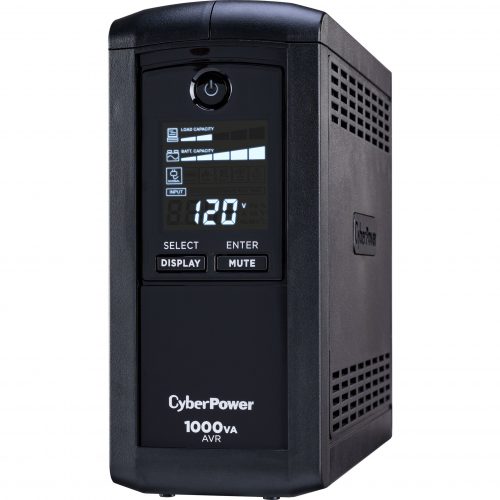 Cyber Power CP1000AVRLCD Intelligent LCD UPS Systems1000VA/600W, 120 VAC, NEMA 5-15P, Mini-Tower, 9 Outlets, LCD, Panel® Persona… CP1000AVRLCD