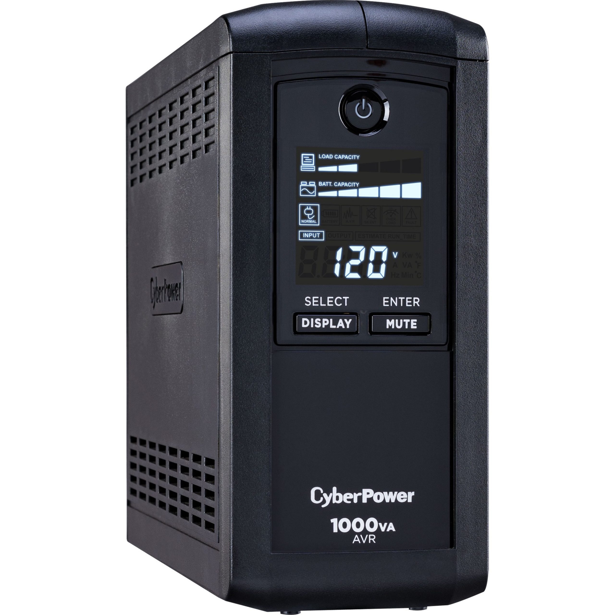 Cyber Power CP1000AVRLCD Intelligent LCD UPS Systems1000VA/600W, 120 VAC, NEMA 5-15P, Mini-Tower, 9 Outlets, LCD, Panel® Persona… CP1000AVRLCD