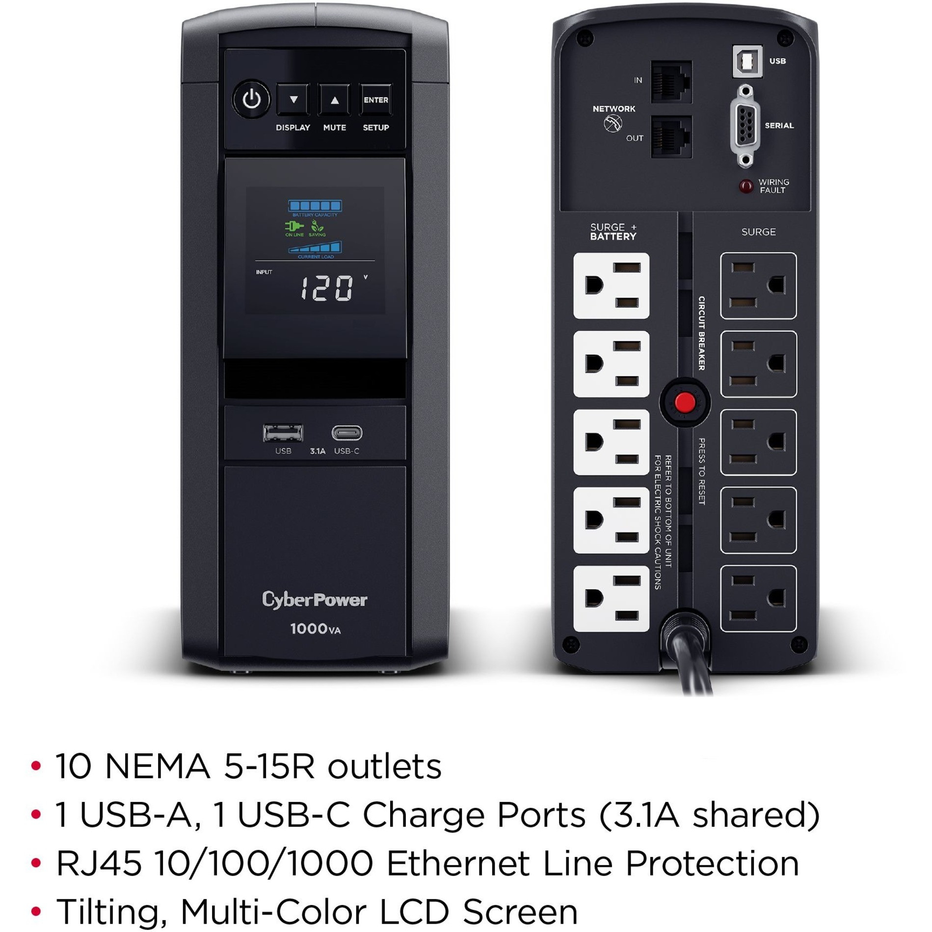 Cyber Power CP1000PFCLCDTAA TAA Compliant Intelligent UPS Systems1000VA