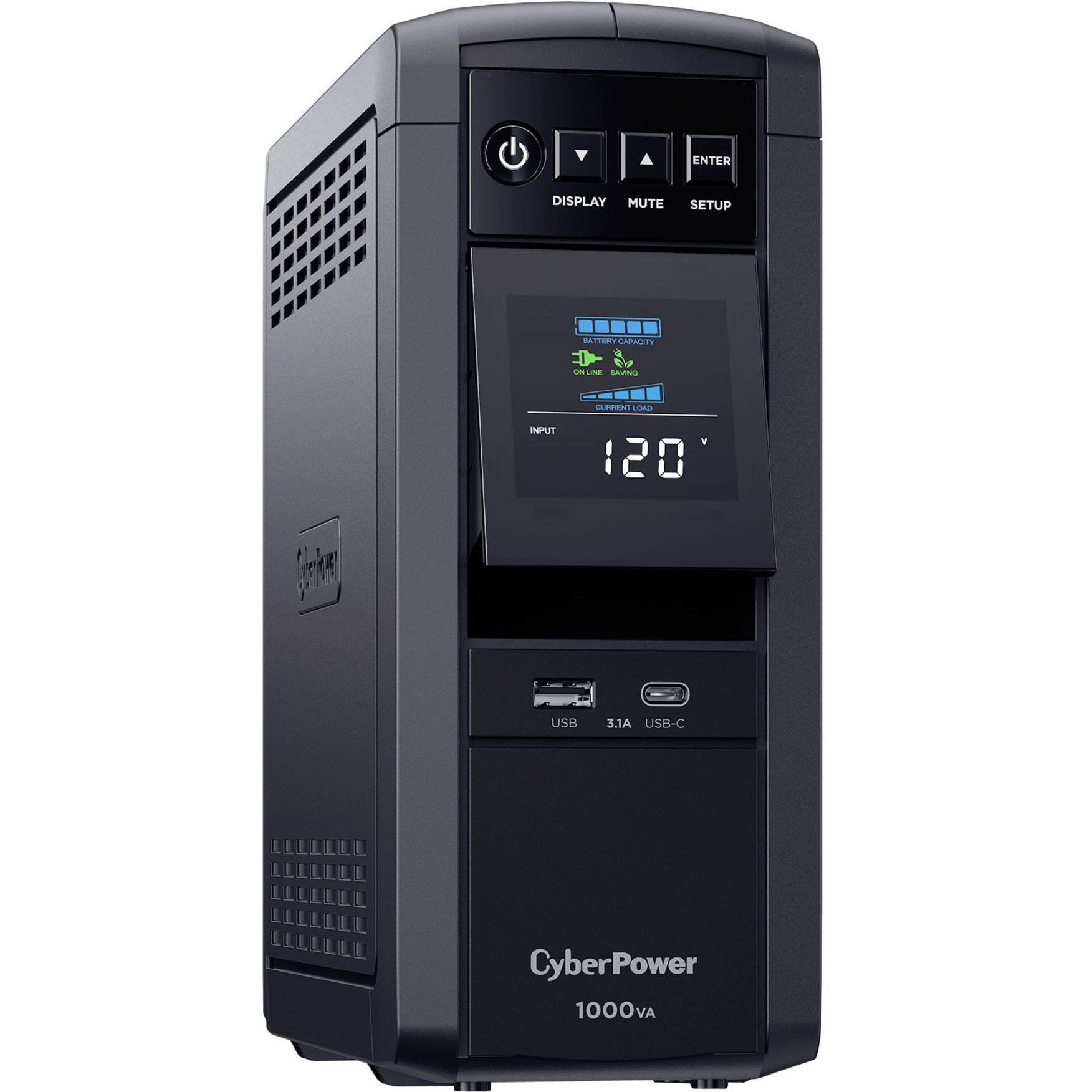 Cyber Power CP1000PFCLCDTAA TAA Compliant Intelligent UPS Systems1000VA/600W, 120 VAC, NEMA 5-15P, Mini-Tower, Sine Wave, 10 Outlets,… CP1000PFCLCDTAA