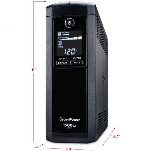 Cyber Power CP1500AVRLCDTAA Intelligent LCD UPS Systems1500VA/900W, NEMA 5-15P, Mini-Tower, 12 Outlets, LCD, Panel® Personal,… CP1500AVRLCDTAA