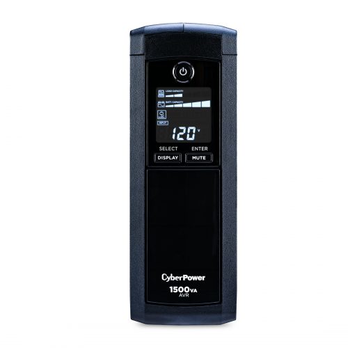 Cyber Power CP1500AVRLCDTAA Intelligent LCD UPS Systems1500VA/900W, NEMA 5-15P, Mini-Tower, 12 Outlets, LCD, Panel® Personal,… CP1500AVRLCDTAA