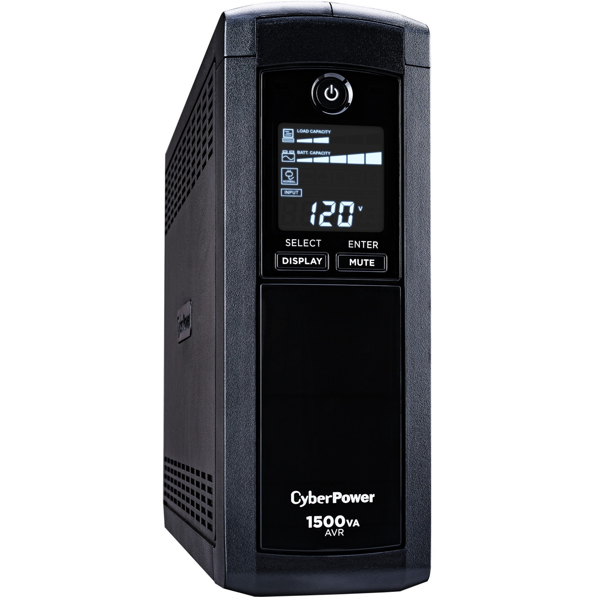 Cyber Power CP1500AVRLCDTAA Intelligent LCD UPS Systems1500VA/900W, NEMA 5-15P, Mini-Tower, 12 Outlets, LCD, Panel® Personal,… CP1500AVRLCDTAA