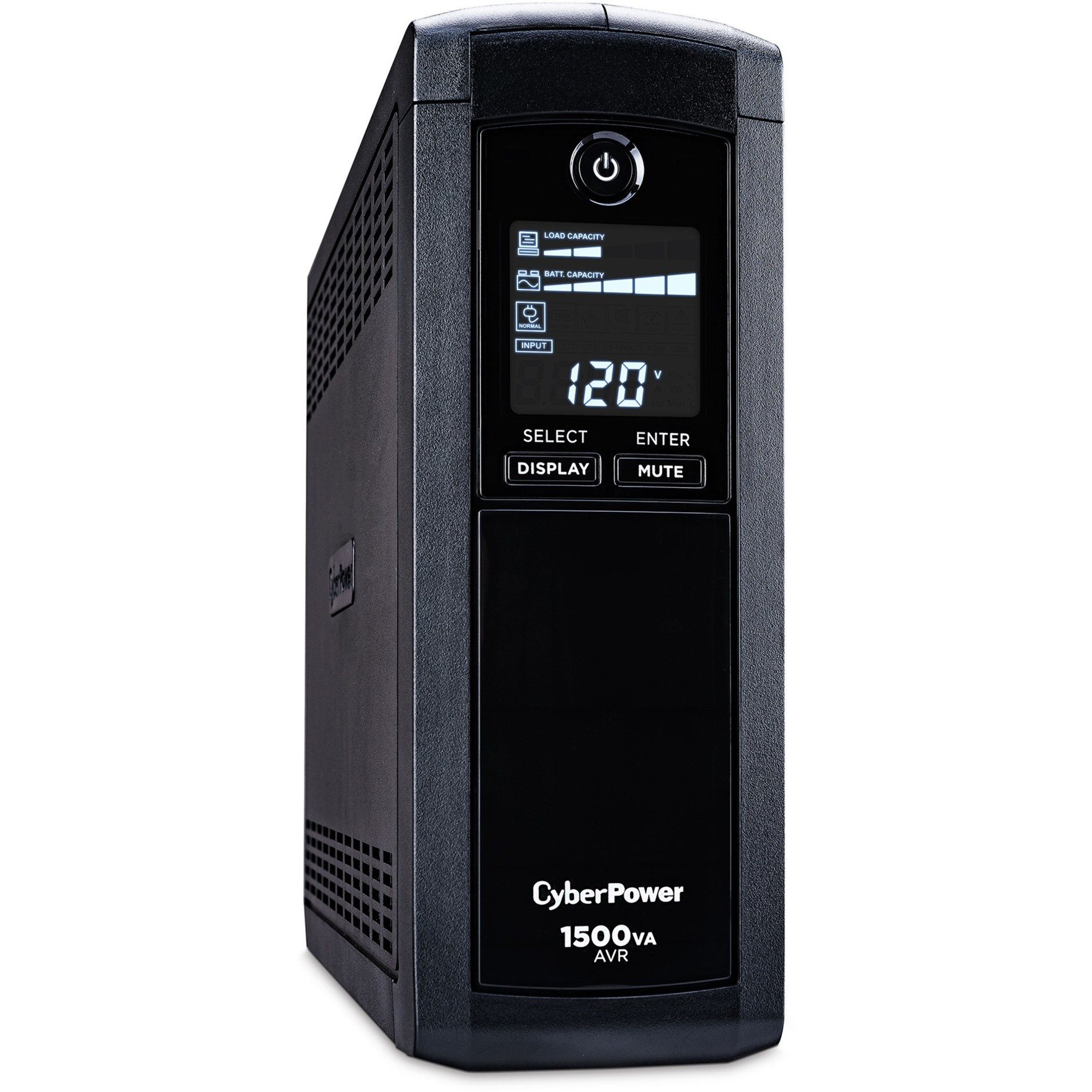 Cyber Power CP1500AVRLCD Intelligent LCD UPS Systems1500VA/900W, 120 VAC, NEMA 5-15P, Mini-Tower, 12 Outlets, LCD, Panel® Person… CP1500AVRLCD