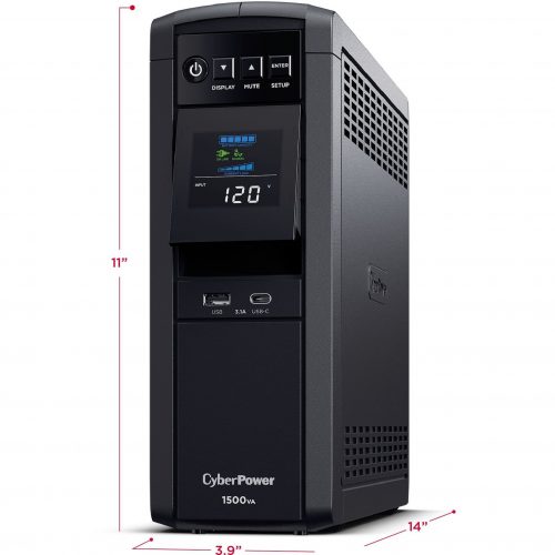 Cyber Power CP1500PFCLCDTAA TAA Intelligent Compliant UPS Systems1500VA/900W, 120 VAC, NEMA 5-15P, Mini-Tower, Sine Wave, 10 Outlets,… CP1500PFCLCDTAA