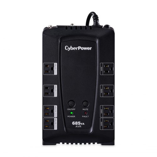 Cyber Power CP685AVRG AVR UPS Systems685VA/390W, 120 VAC, NEMA 5-15P, Compact, 8 Outlets, Panel® Personal, $125000 CEG,  Warrant… CP685AVRG
