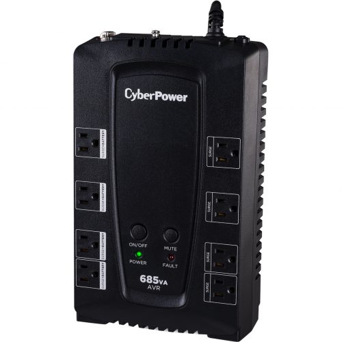 Cyber Power CP685AVRG AVR UPS Systems685VA/390W, 120 VAC, NEMA 5-15P, Compact, 8 Outlets, Panel® Personal, $125000 CEG,  Warrant… CP685AVRG