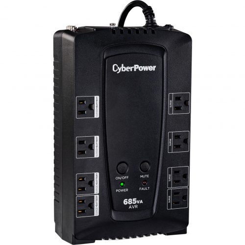 Cyber Power CP685AVRG AVR UPS Systems685VA/390W, 120 VAC, NEMA 5-15P, Compact, 8 Outlets, Panel® Personal, $125000 CEG,  Warrant… CP685AVRG