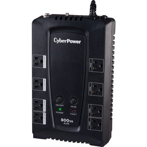 Cyber Power CP800AVR AVR UPS Systems800VA/450W, 120 VAC, NEMA 5-15P, Compact, 8 Outlets, Panel® Personal, $200000 CEG,  Warranty CP800AVR