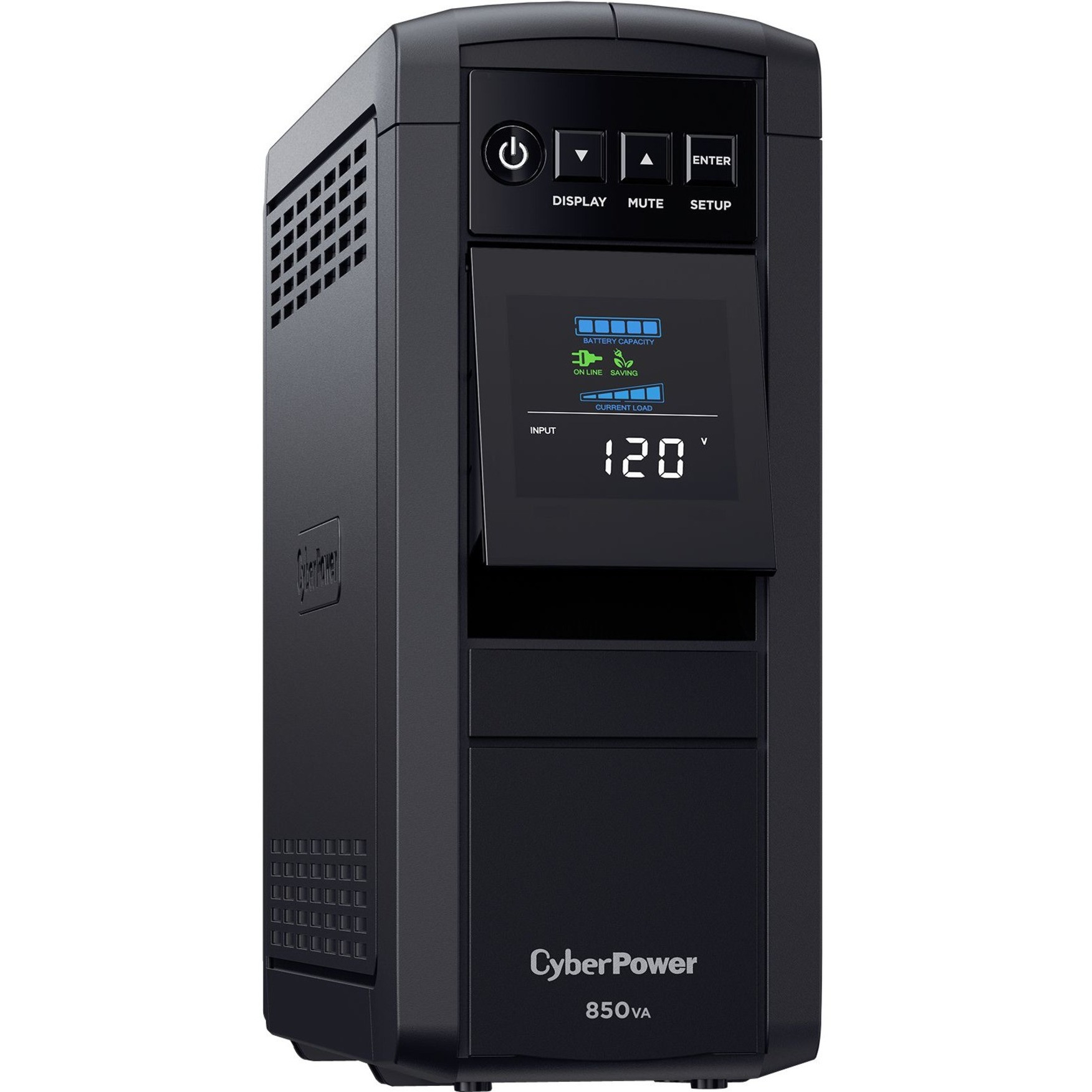 Cyber Power CP850PFCLCD PFC Sinewave UPS Systems850VA/510W, 120 VAC, NEMA 5-15P, Mini-Tower, Sine Wave, 10 Outlets, LCD, Panel® P… CP850PFCLCD