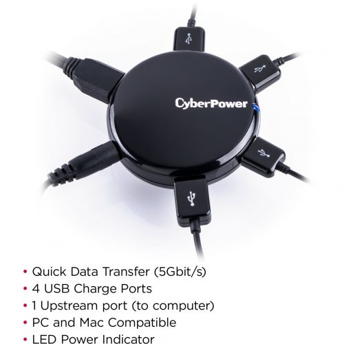 Cyber Power CPH430PB USB 3.0 Superspeed Hub with 4 Ports and 3.6A AC ChargerBlackUSBRack Mount4 USB Port4 USB 3.0 Port CPH430PB