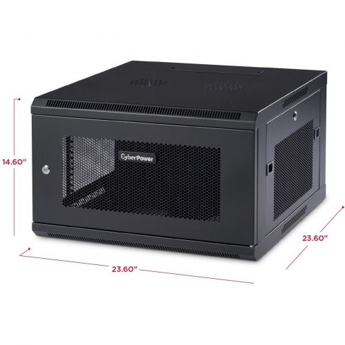 Cyber Power CR6U61001 Wall Mount Enclosure6U 19″ Wall Mount Enclosure, 600mm wide, 600mm deep, hex perforated metal door, side panels, locki… CR6U61001