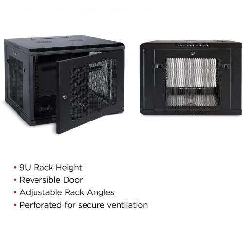 Cyber Power CR9U61001 Wall Mount Enclosure9U 19″ Wall Mount Enclosure, 600mm wide, 600mm deep, hex perforated metal door, side panels, locki… CR9U61001