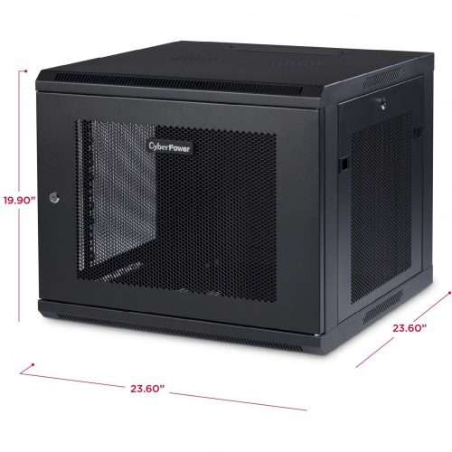 Cyber Power CR9U61001 Wall Mount Enclosure9U 19″ Wall Mount Enclosure, 600mm wide, 600mm deep, hex perforated metal door, side panels, locki… CR9U61001