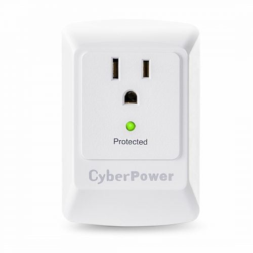 Cyber Power CSB100W Essential 1Outlet Surge with 900 JClamping Voltage 800V, NEMA 5-15P, Wall Tap, EMI/RFI Filtration, White, Lifetime Warr… CSB100W