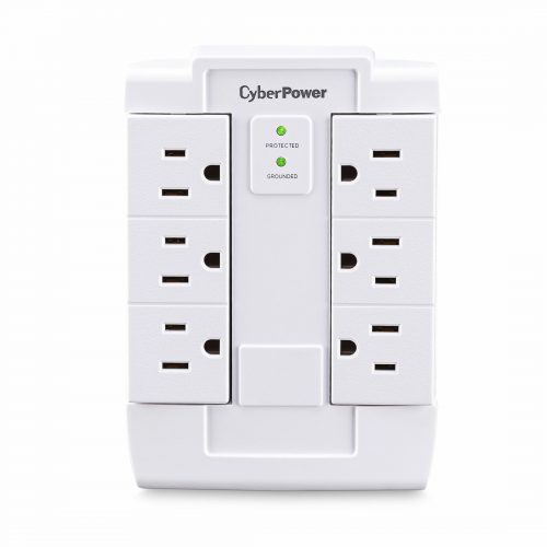 Cyber Power CSB600WS Essential 6Outlet Surge with 900 JClamping Voltage 800V, NEMA 5-15P, Wall Tap, EMI/RFI Filtration, Black, Lifetime Wa… CSB600WS