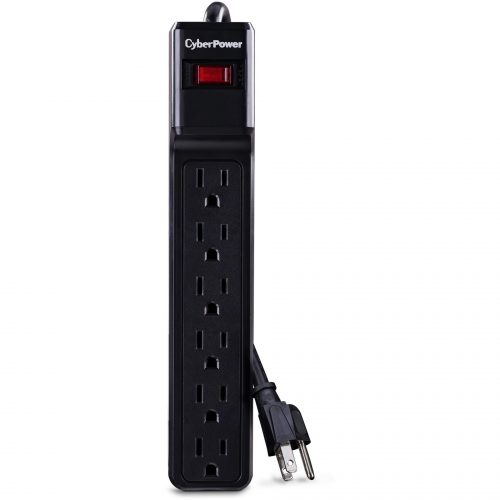 Cyber Power CSB6012 Essential 6Outlet Surge with 1200 JClamping Voltage 800V, 12 ft, NEMA 5-15P, Straight, 15 Amp, EMI/RFI Filtration, Blac… CSB6012