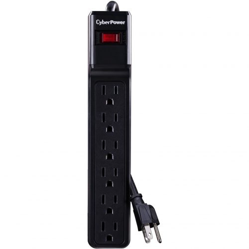 Cyber Power CSB6012 Essential 6Outlet Surge with 1200 JClamping Voltage 800V, 12 ft, NEMA 5-15P, Straight, 15 Amp, EMI/RFI Filtration, Blac… CSB6012