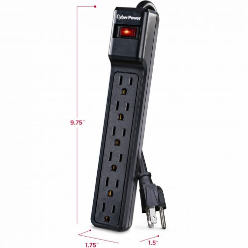 Cyber Power CSB604 Essential 6Outlet Surge with 900 JClamping Voltage 800V, 4 ft, NEMA 5-15P, Straight, 15 Amp, EMI/RFI Filtration, Black, L… CSB604