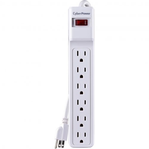 Cyber Power CSB606W Essential 6Outlet Surge with 900 JClamping Voltage 500V, 6 ft, NEMA 5-15P, Straight, 15 Amp, EMI/RFI Filtration, White,… CSB606W