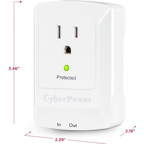 Cyber Power CSP100TW Professional 1Outlet Surge with 900 JClamping Voltage 800V, NEMA 5-15P, Wall Tap, EMI/RFI Filtration, White, Lifetime… CSP100TW