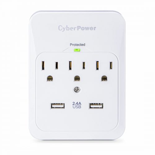Cyber Power CSP300WUR1 Professional 3Outlet Surge with 600 JClamping Voltage 800V, NEMA 5-15P, Wall Tap, 15 Amp, 22.1 Amps (Shared) U… CSP300WUR1