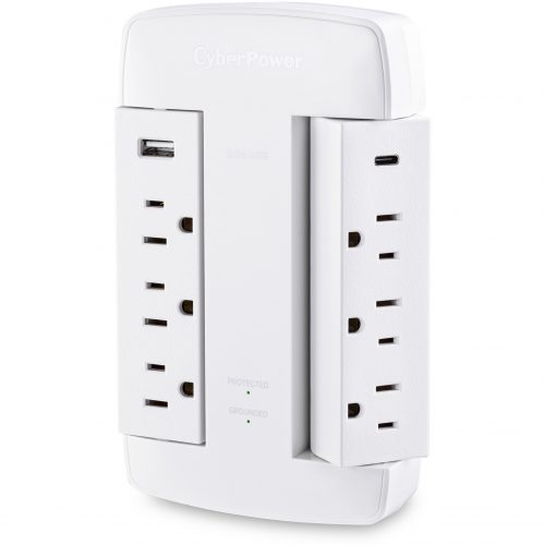 Cyber Power CSP600WSURC5 Professional 6Outlet Surge with 900 JNEMA 5-15P, Wall Tap, 23.6 Amps (Shared) USB, Lifetime Warranty CSP600WSURC5
