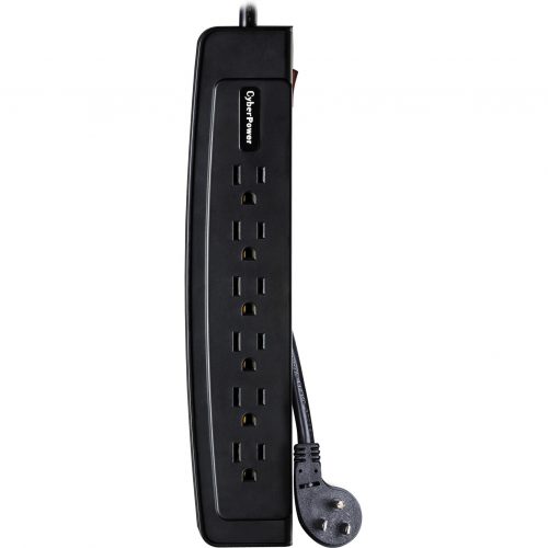 Cyber Power CSP604T Professional 6Outlet Surge with 1350 JClamping Voltage 800V, 4 ft, NEMA 5-15P, Right Angle45° Offset, 15 Amp, EM… CSP604T