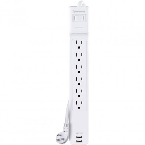 Cyber Power CSP606U42A Professional 6Outlet Surge with 900 JClamping Voltage 500V, 6 ft, NEMA 5-15P, Right Angle45° Offset, 15 Am… CSP606U42A