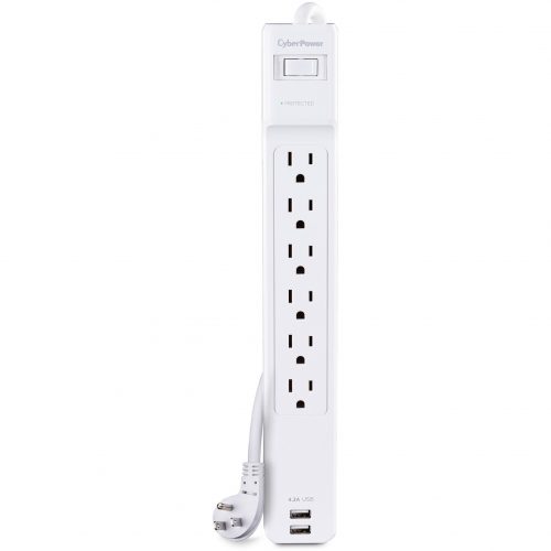 Cyber Power CSP606U42A Professional 6Outlet Surge with 900 JClamping Voltage 500V, 6 ft, NEMA 5-15P, Right Angle45° Offset, 15 Am… CSP606U42A