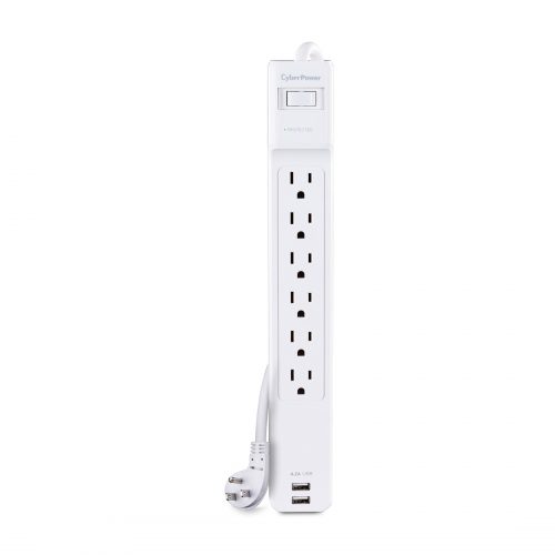 Cyber Power CSP606U42A Professional 6Outlet Surge with 900 JClamping Voltage 500V, 6 ft, NEMA 5-15P, Right Angle45° Offset, 15 Am… CSP606U42A