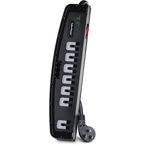 Cyber Power CSP706T Professional 7Outlet Surge with 1650 JClamping Voltage 400V, 6 ft, NEMA 5-15P, 15 Amp, EMI/RFI Filtration, Black, Lifet… CSP706T