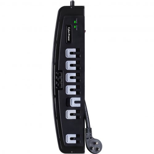 Cyber Power CSP708T Professional 7Outlet Surge with 1650 JClamping Voltage 400V, 8 ft, NEMA 5-15P, Right Angle45° Offset, 15 Amp, EM… CSP708T