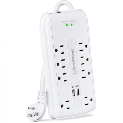 Cyber Power CSP806U Professional 8Outlet Surge with 3000 JClamping Voltage 600V, 6 ft, NEMA 5-15P, 15 Amp, 22.4 Amps (Shared) USB, EMI/R… CSP806U