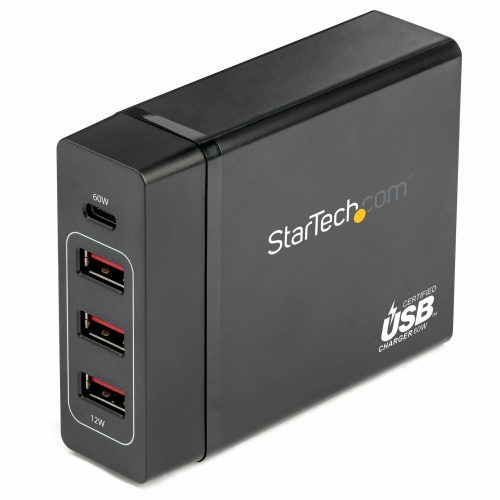 Startech .com USB C Laptop Charger, 60W PD 3.0, 3x USB-A, Universal Compact USB Type-C Desktop Charger/Power Adapter, USB IF/ETL Certified60W… DCH1C3A